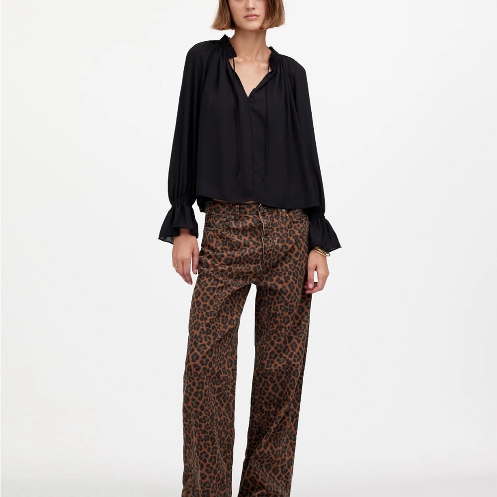 Madewell Leopard Print Wide Leg Jeans in Brown and Black